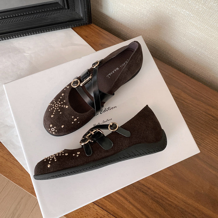 Karin Luna In Stock Spot Goods Studded Rivet Hidden Wedge Mary Jane Shoes