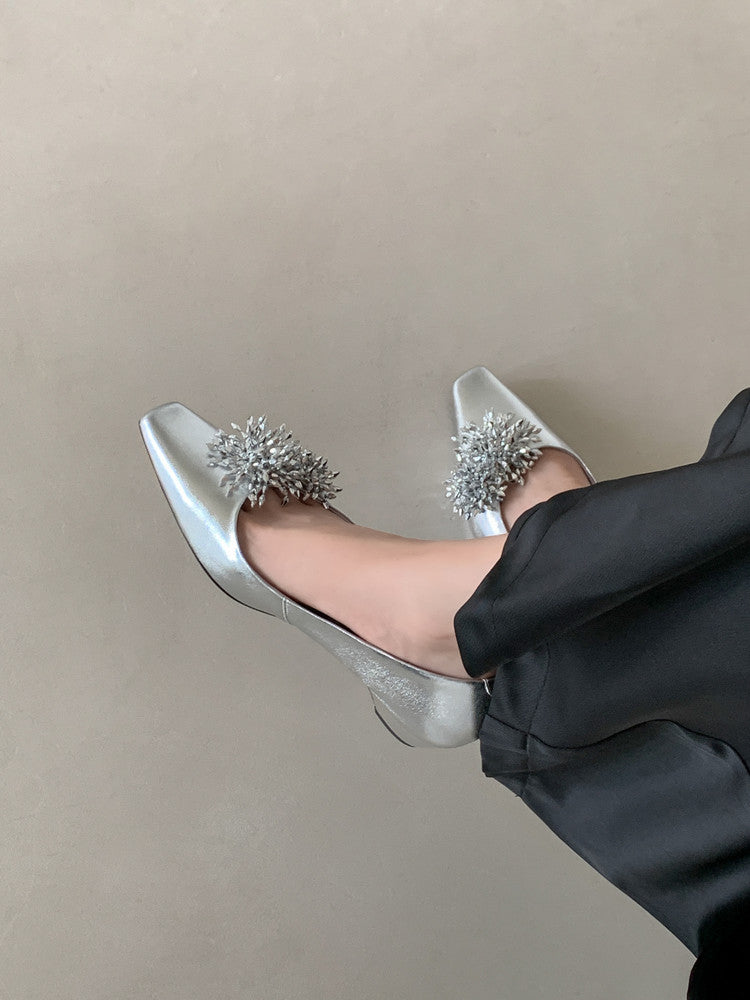 Karin Luna In Stock Spot Goods Exquisite Fireworks Buckle Small Square Toe Chunky Heel Commuter Shoes