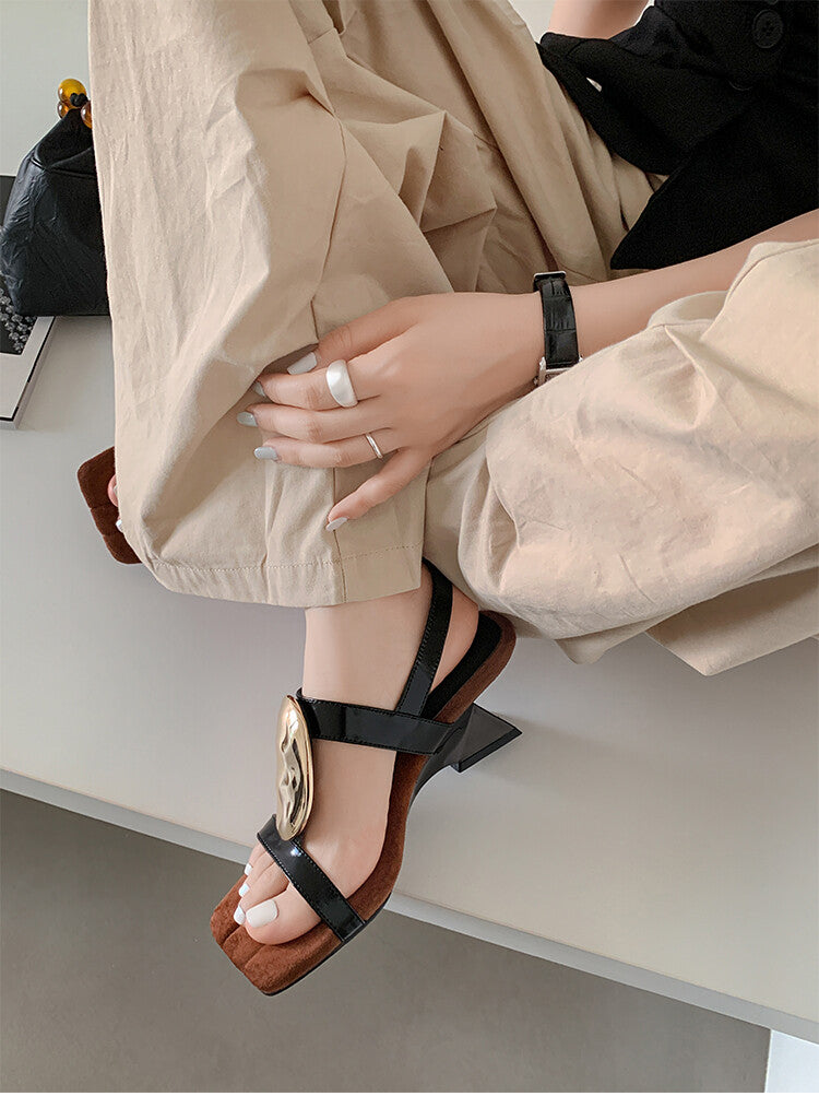 Karin Luna Hot-Selling Fasteners  Irregular Heel Open-Toe Sandals