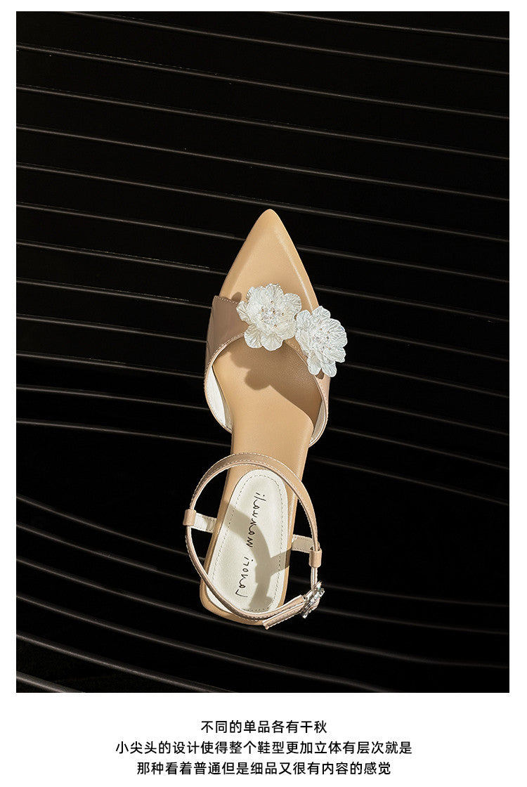Karin Luna In Stock Spot Goods  Classic Camellia Pointed Toe Elegant Irregular Heel Sandals