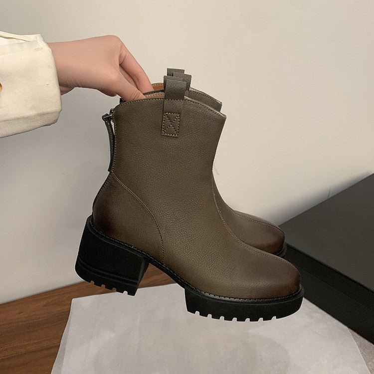 Karin Luna In Stock Versatile Round Toe Chunky Heel Ankle Boots