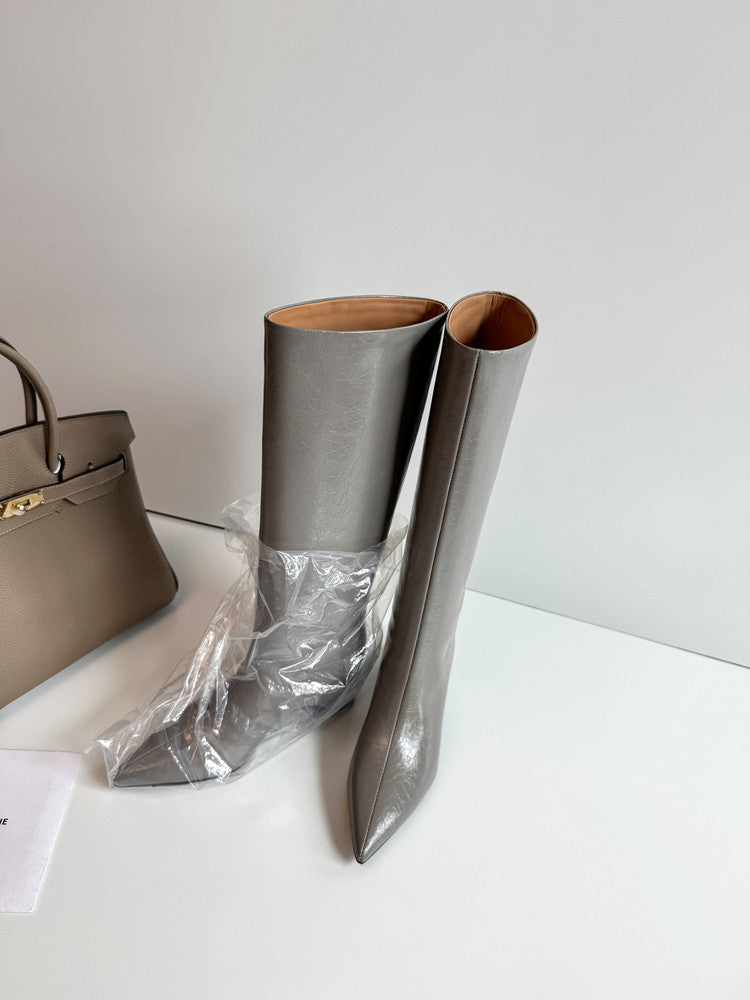 Karin Luna Minimalist Style High Tube Pointed Toe Hidden Heel Boots