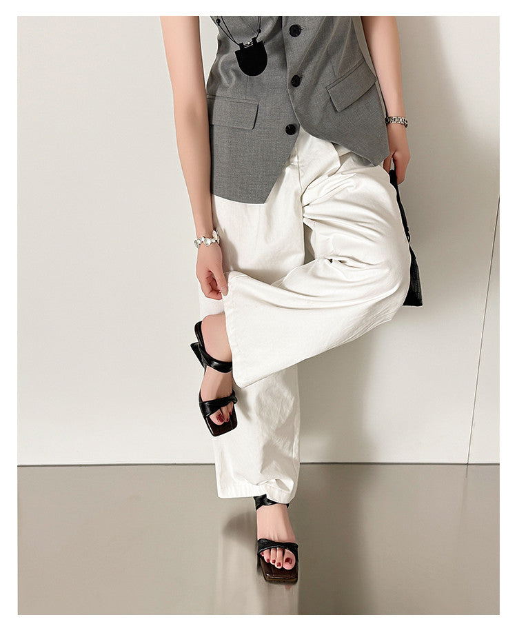 Karin Luna In Stock  Spot Goods   Square Toe One-Strap Irregular Heel Slippers