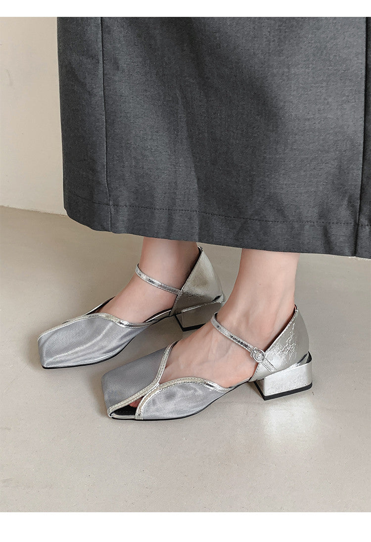 Karin Luna In Stock In Stock  Internet Celebrity Style Square Toe Mesh Chunky Heel Sandals