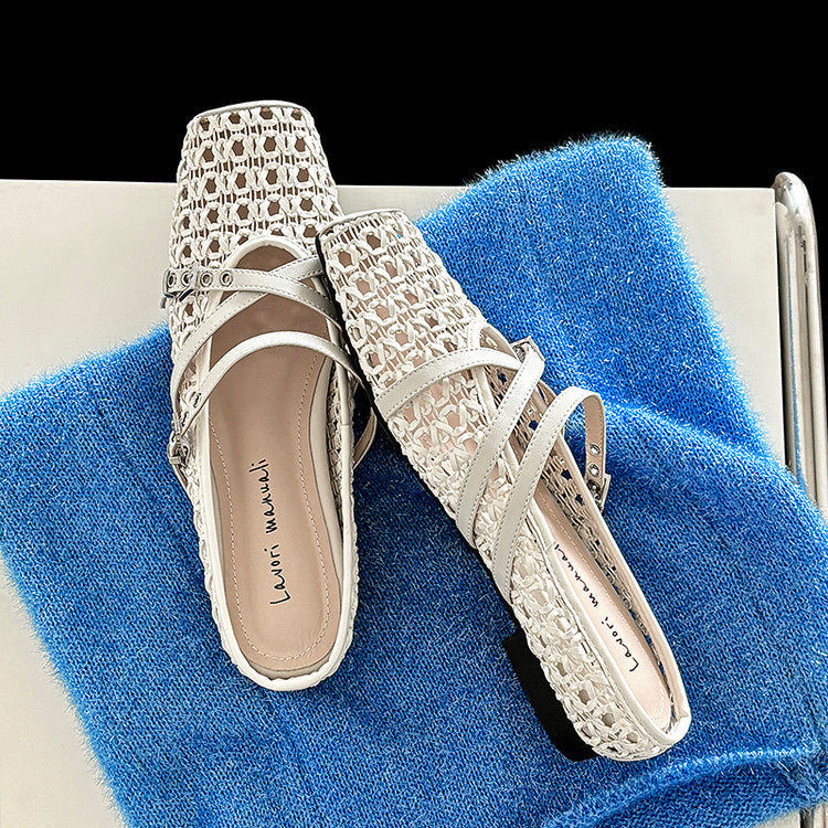 Karin Luna In Stock Spot Goods  Hot-Selling Square-Toe Woven Pig Nose Closed-Toe Slippers