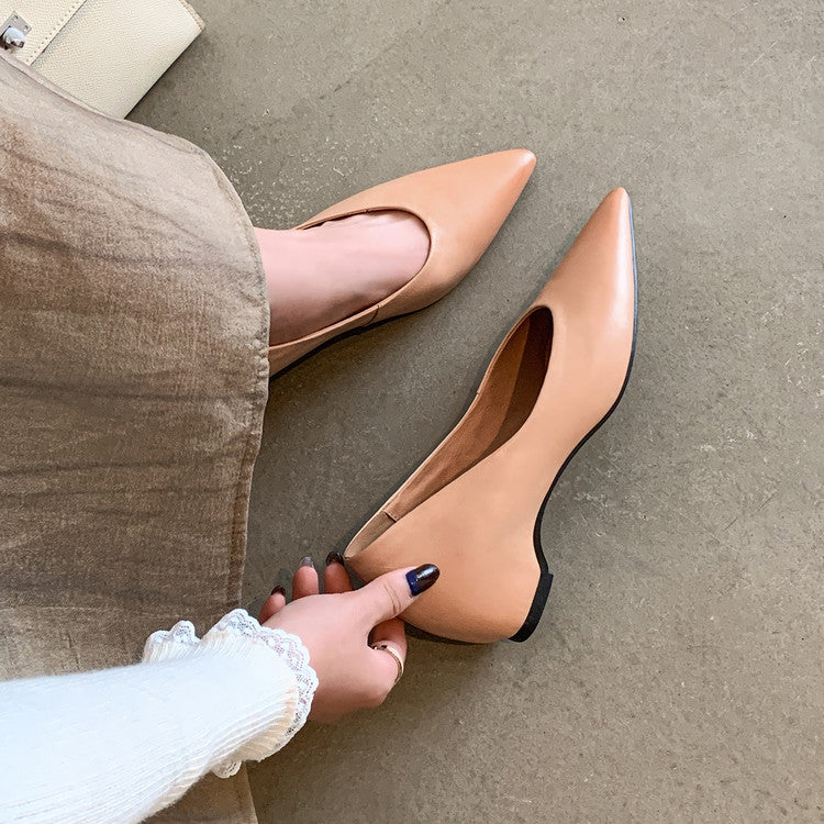 Karin Luna Full Layer Inside and Out~Basic Versatile Retro French Pointed Toe Irregular Heel Single Shoes