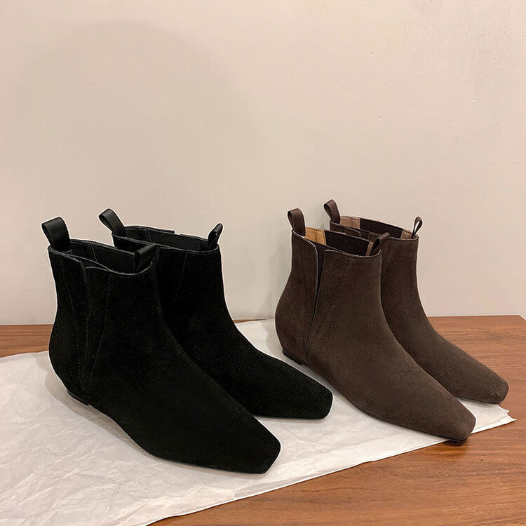 Karin Luna Classic Style Internal Height Increase Cowhide Leather Small Square Toe Short Fashion Boots