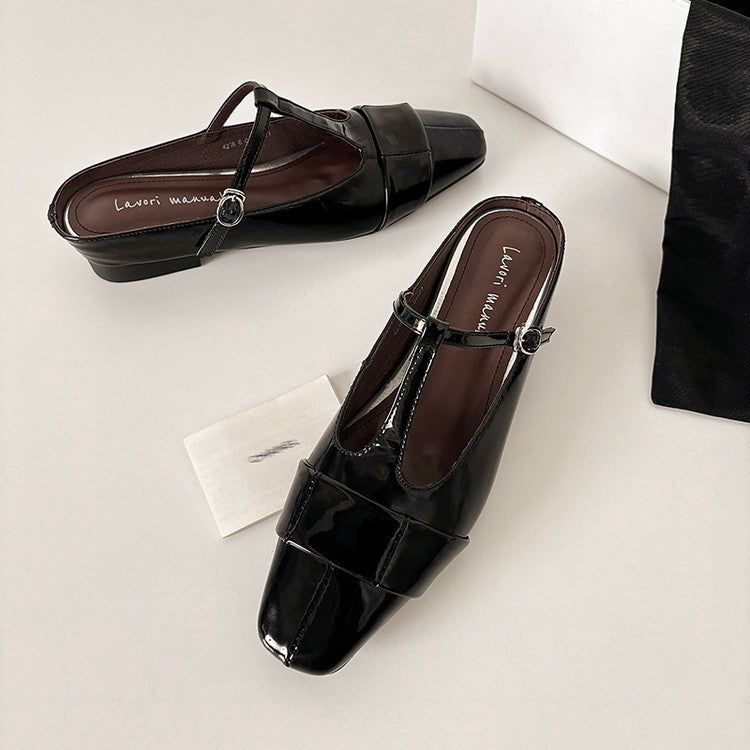 Karin Luna In Stock Spot Goods  t Square-Toed Full Leather Basic Slippers