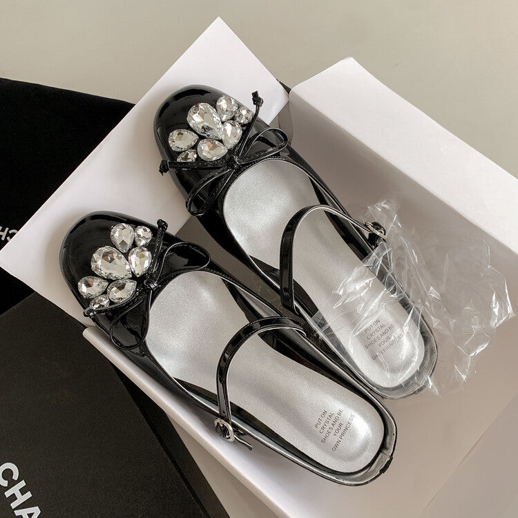 Karin Luna In Stock In Stock  Rhinestone One-Strap Round-Toe Slip-On Height-Increasing Soft Slippers