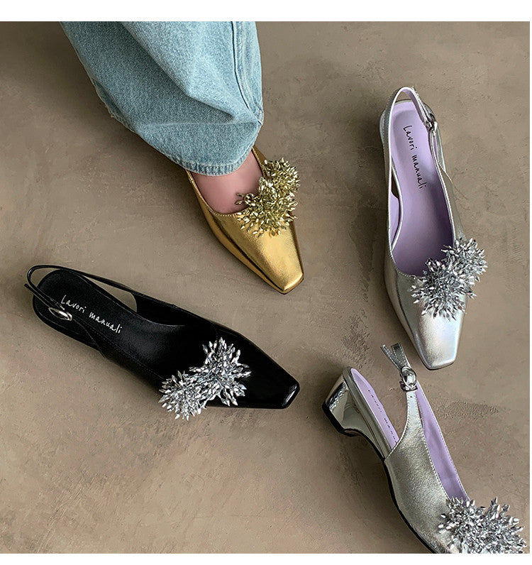 Karin Luna Brilliant Fireworks~Elegant Square-Toed Closed-Toe Chunky Heel Sandals