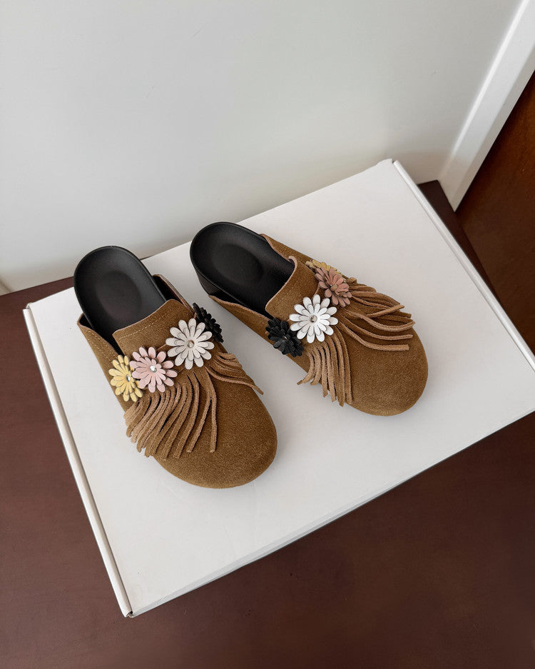 Karin Luna   Tassel Three-Dimensional Flower Thick-Soled Closed-Toe Slippers