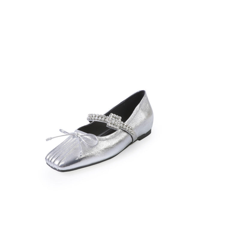 Karin Luna In Stock Spot Goods  Vintage Sweet Rhinestone One-Strap Granny Flats
