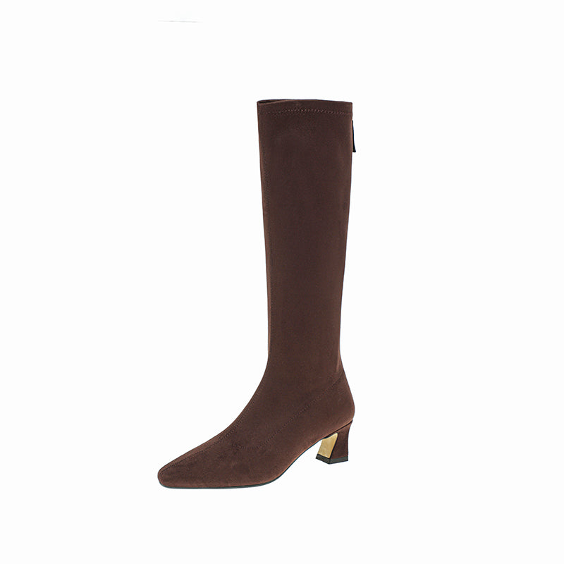 Karin Luna In Stock In Stock  Square Toe Chunky Heel Korean Style Elegant Long Boots