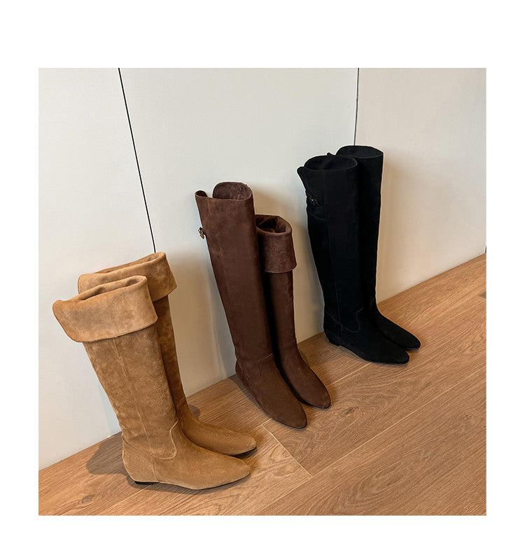 Karin Luna In Stock Spot Goods Vintage Cowhide Leather Two-Way Wear Pointed Toe Height-Increasing Long Boots
