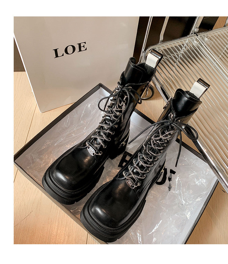 Karin Luna In Stock Spot Goods Lace-up casual metal decorative thick-soled Martin boots