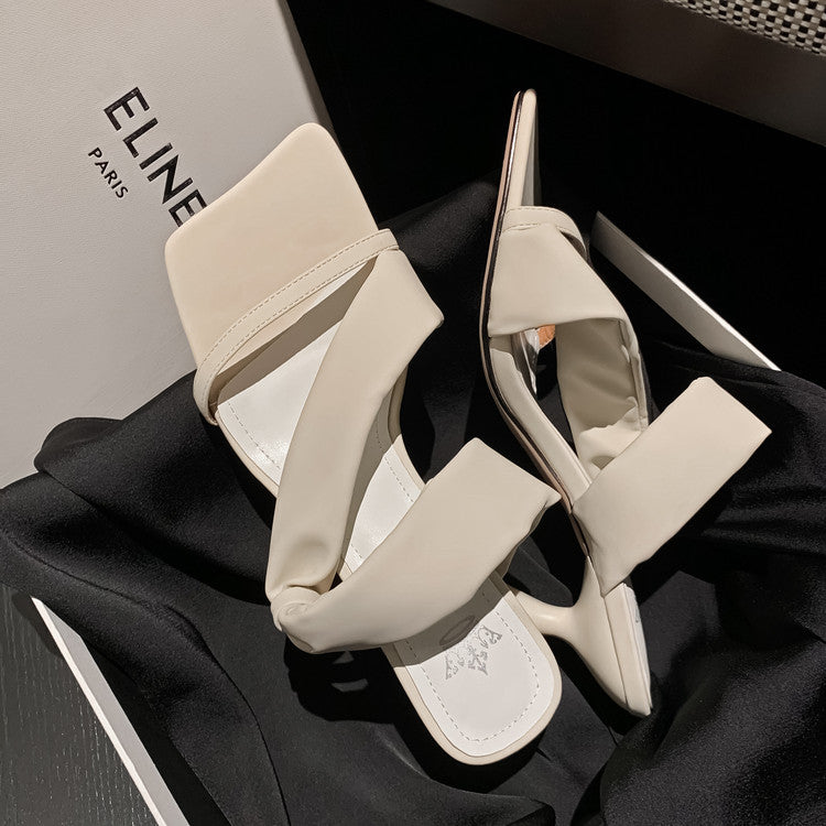 Karin Luna Best-selling in stock Minimalist Style  All-Matching Irregular Ultra-Soft Strap Square Toe High Heels