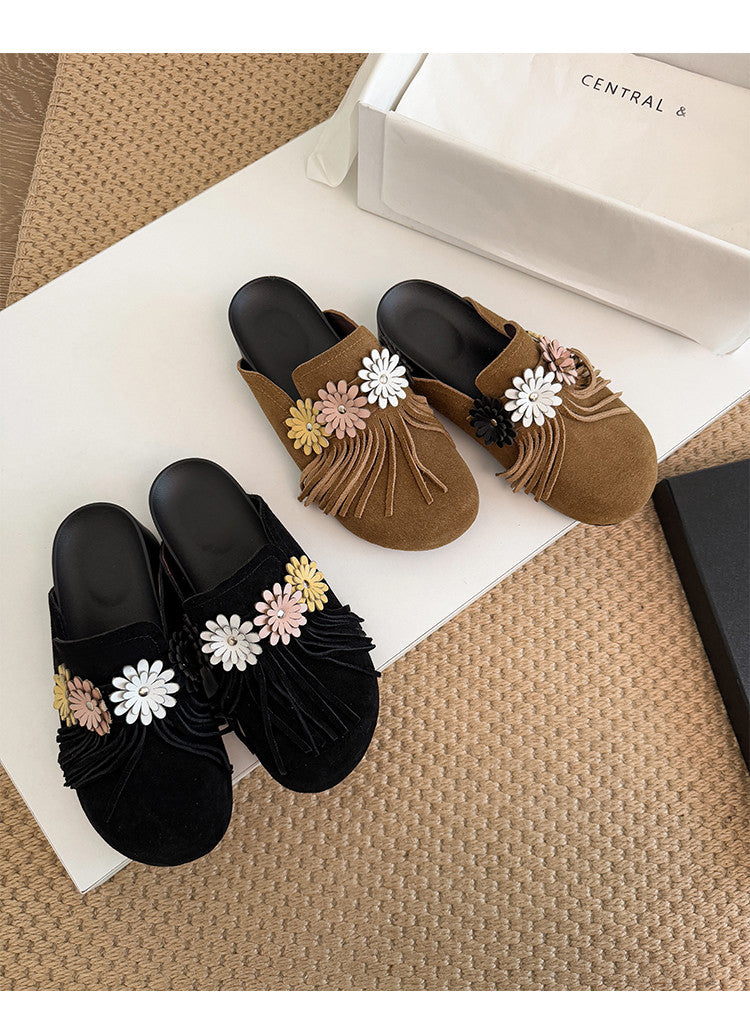 Karin Luna   Tassel Three-Dimensional Flower Thick-Soled Closed-Toe Slippers