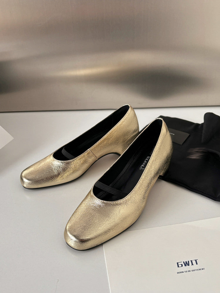 Karin Luna In Stock Spot Goods    Retro Elastic Band Chunky Heel Single Shoes