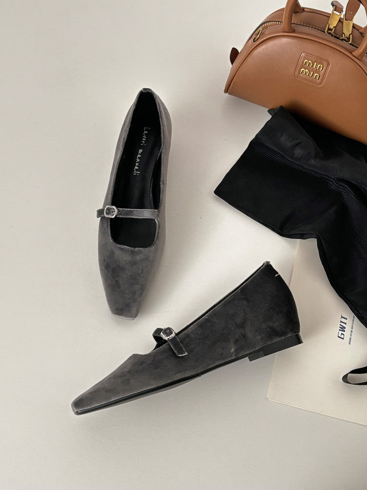Karin Luna In Stock Spot Goods  Elegant Square-Toe One-Strap Height-Increasing Flats
