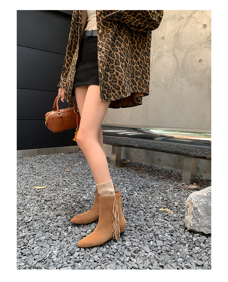 Karin Luna In Stock Spot Goods Tassel Square Toe Hidden Wedge Short Boots