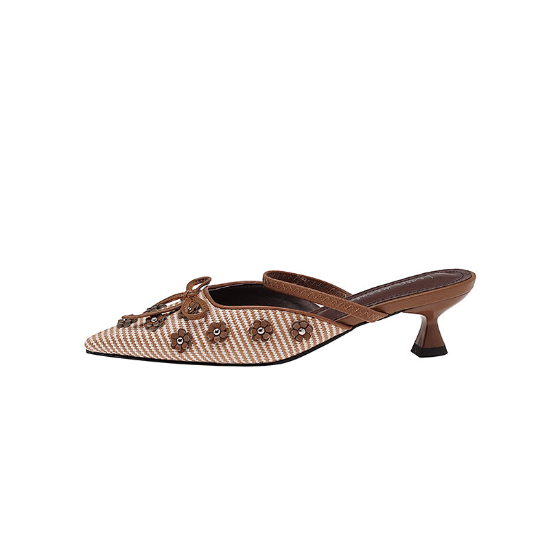 Karin Luna In Stock Spot Goods  Elegant Floral Pointed Toe Rhinestone Slippers