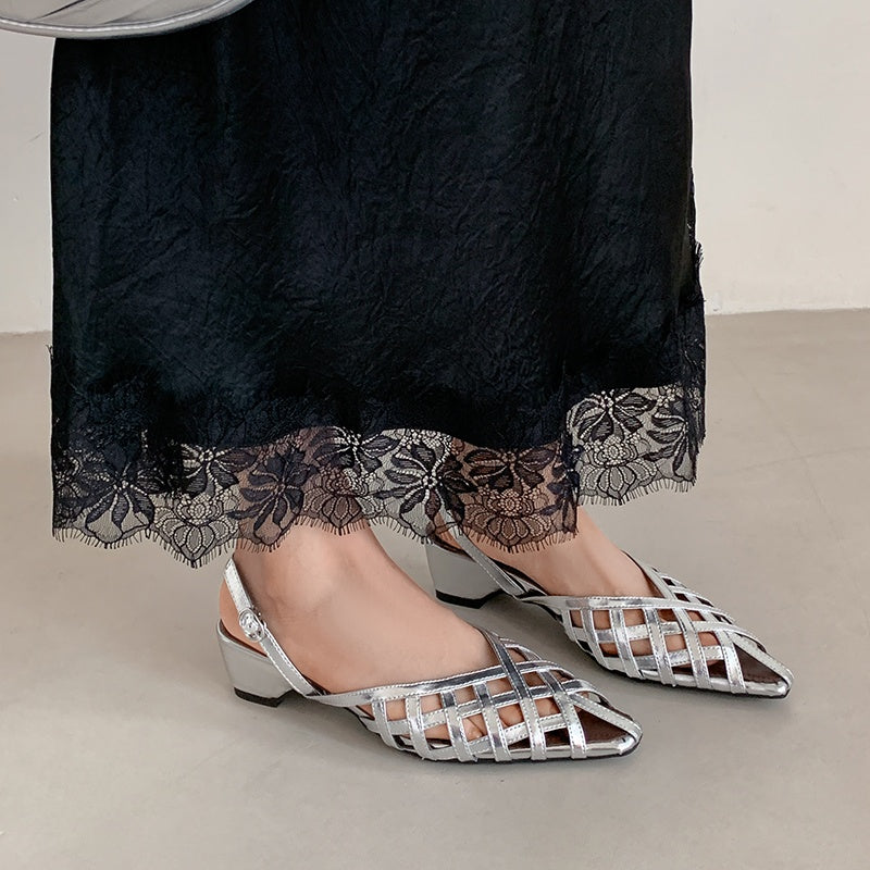 Karin Luna Braided Style ~Cross-woven Pointed Toe Closed-toe Sandals