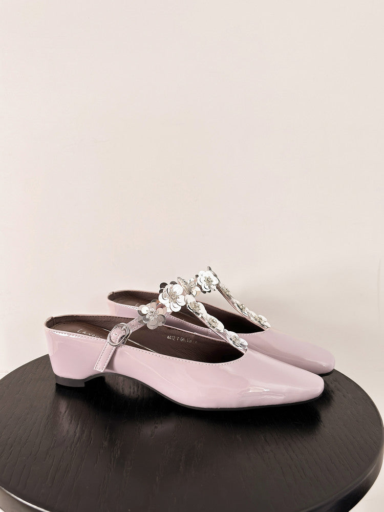 Karin Luna In Stock Spot Goods  T Handmade Sequin Flower Square Toe Height-Increasing Closed-Toe Slippers