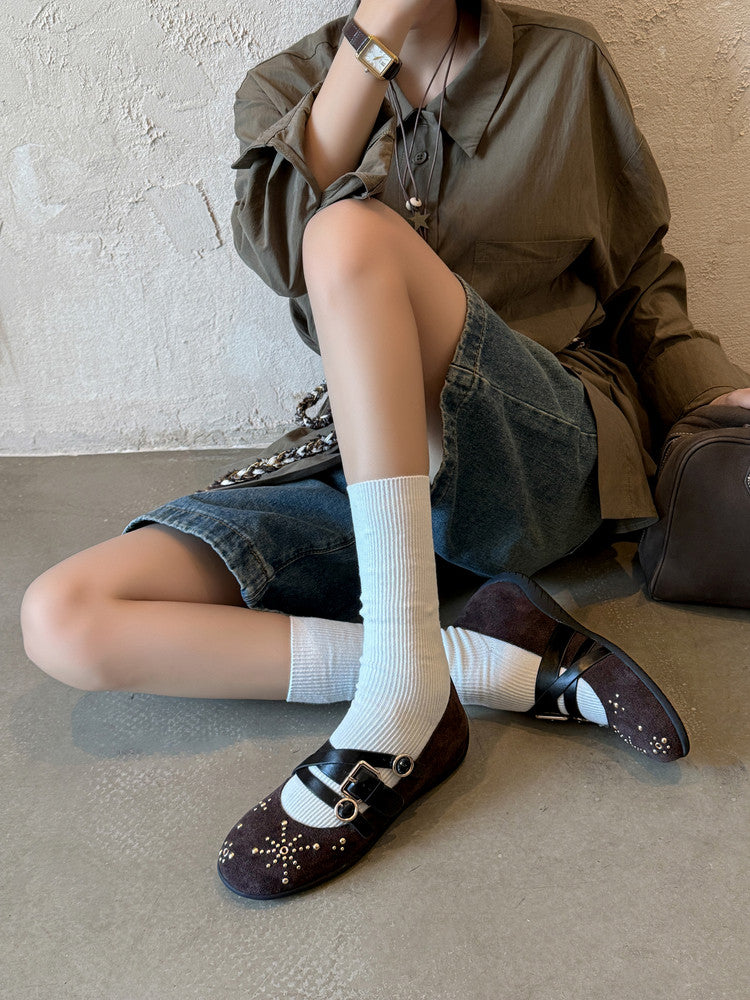 Karin Luna In Stock Spot Goods Studded Rivet Hidden Wedge Mary Jane Shoes