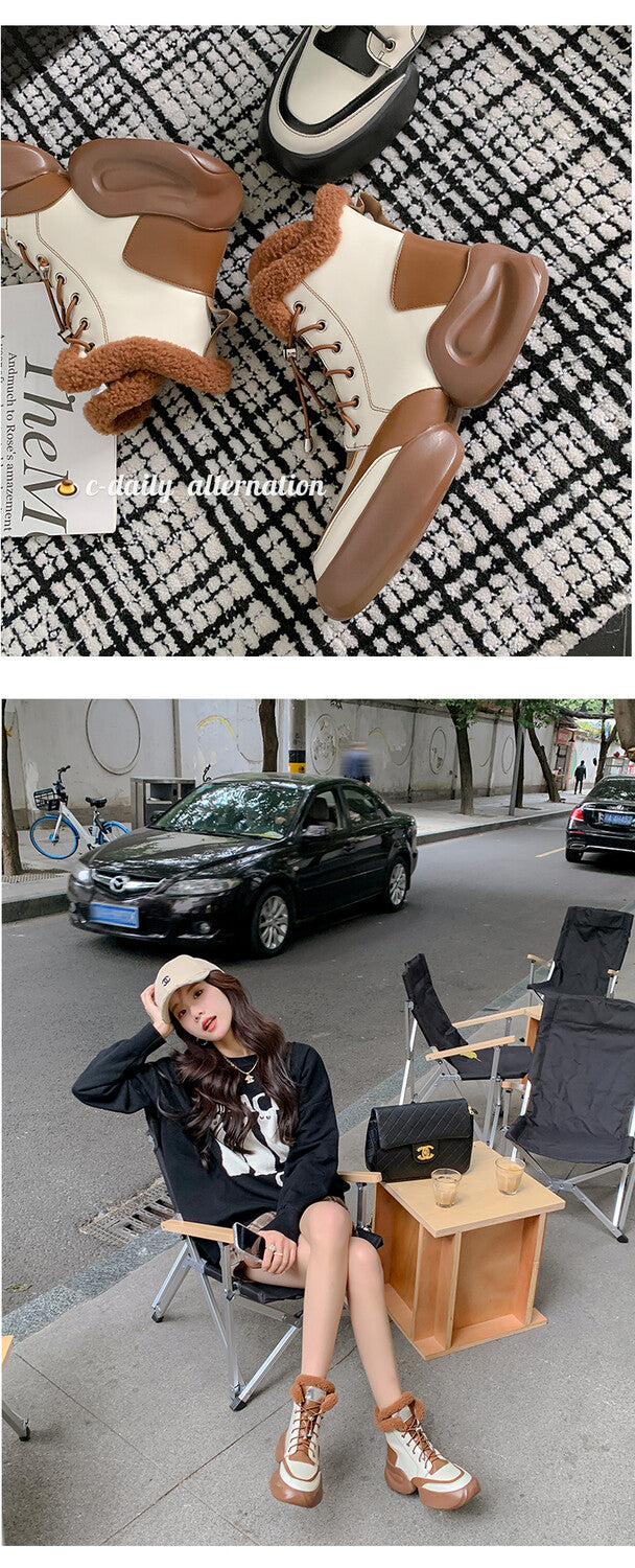 Karin Luna In Stock  Spot Goods  Hot-selling Sports Thick Sole Thickened Fur Snow Boots Full cowhide