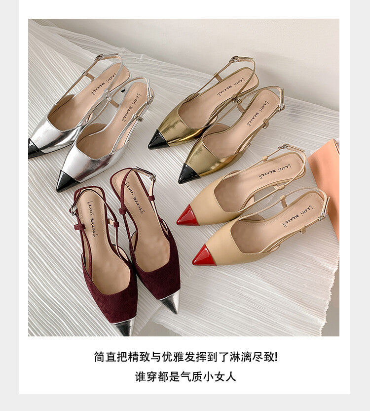 Karin Luna In Stock 24New Year's stock is now available Color Block Pointed Toe Full Leather Sandals