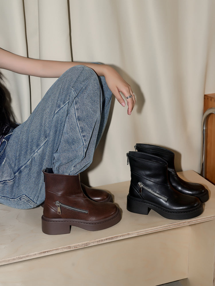 Karin Luna Niche Diagonal Zipper Basic Thick Sole Short Boots