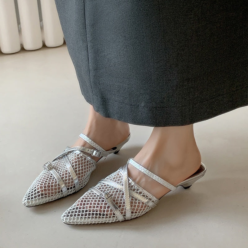 Karin Luna In Stock  Spot Goods  Mesh Series Elegant Closed-Toe Belt Buckle Slippers