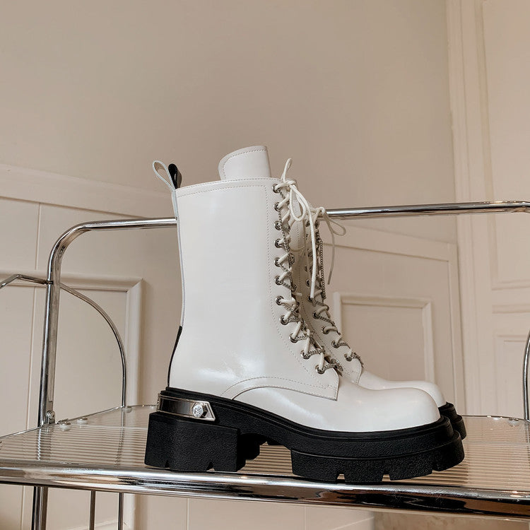 Karin Luna In Stock Spot Goods Lace-up casual metal decorative thick-soled Martin boots