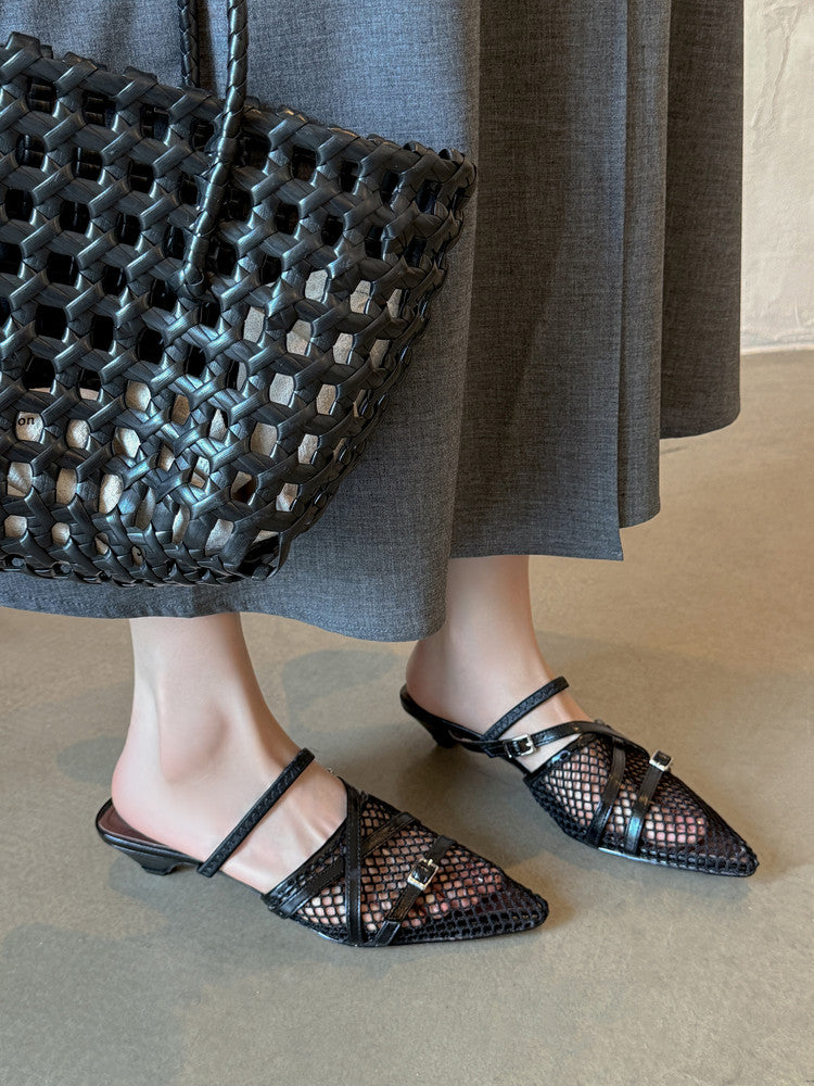 Karin Luna In Stock  Spot Goods  Mesh Series Elegant Closed-Toe Belt Buckle Slippers