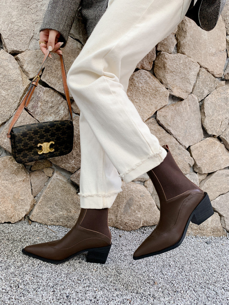 Karin Luna In Stock Spot Goods   Elegant Pointed Toe Chunky Heel Ankle Boots