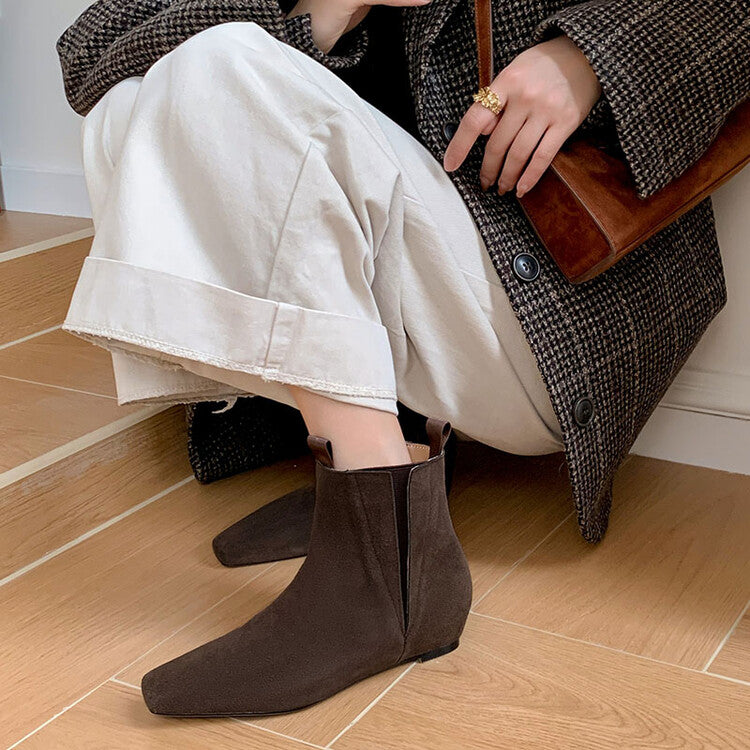 Karin Luna Classic Style Internal Height Increase Cowhide Leather Small Square Toe Short Fashion Boots