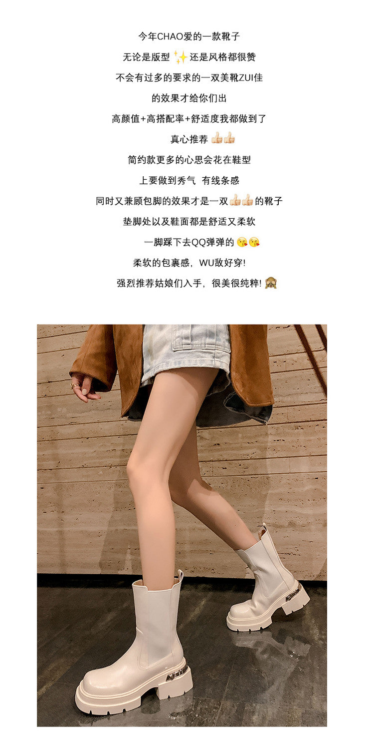 Karin Luna In Stock Spot Goods Casual Square Toe Thick Sole Chelsea Short Boots