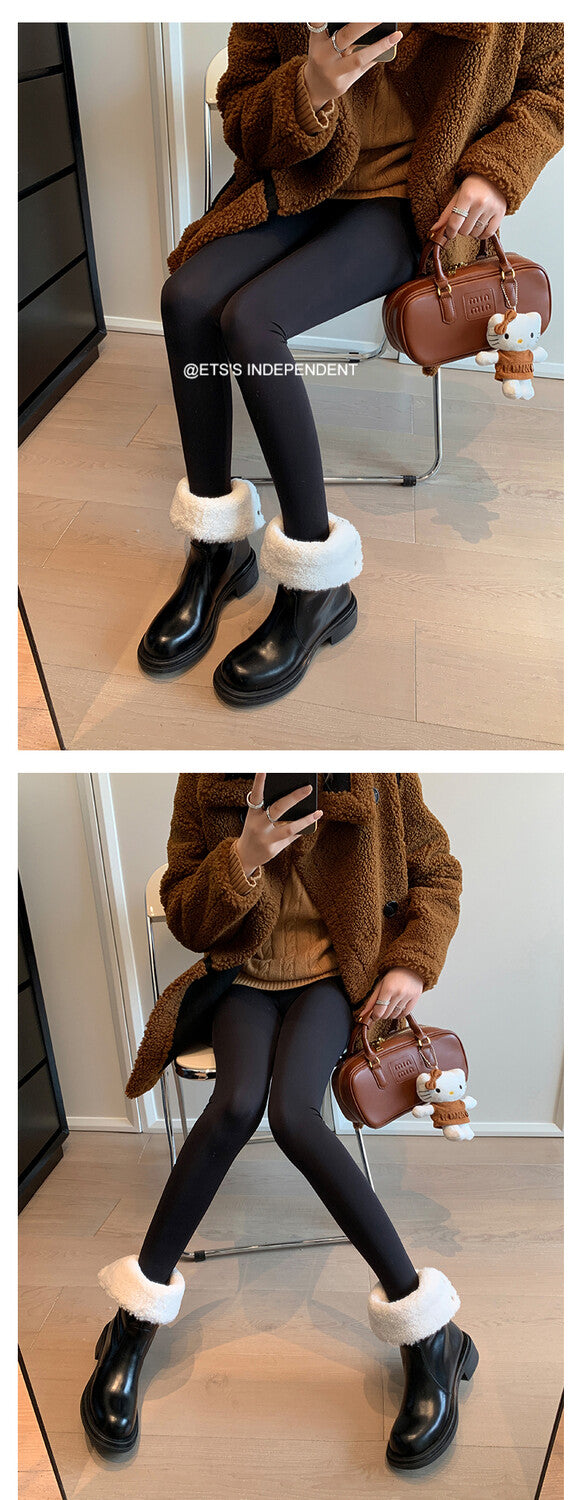 Karin Luna Classic Basic Style   Convertible Foldable Hidden Buckle Snow Fur Shoes Full cowhide Basic Flat Short Boots