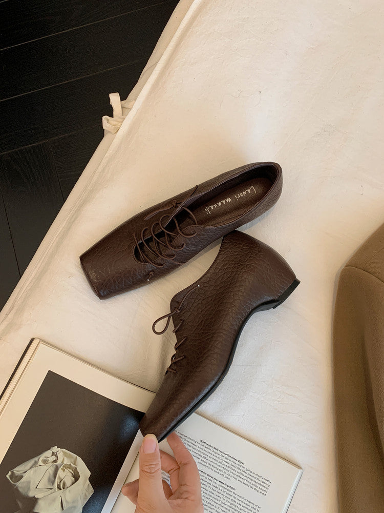 Karin Luna In Stock Spot Goods Elephant Pattern Series~Square-Toed Old Money Style Internal Height-Increasing Flats