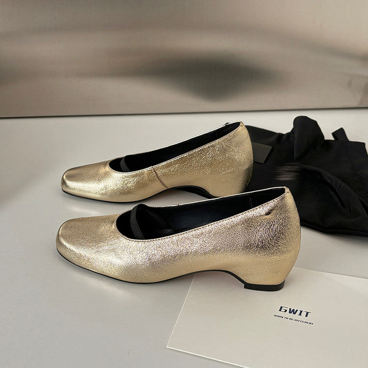 Karin Luna In Stock Spot Goods    Retro Elastic Band Chunky Heel Single Shoes