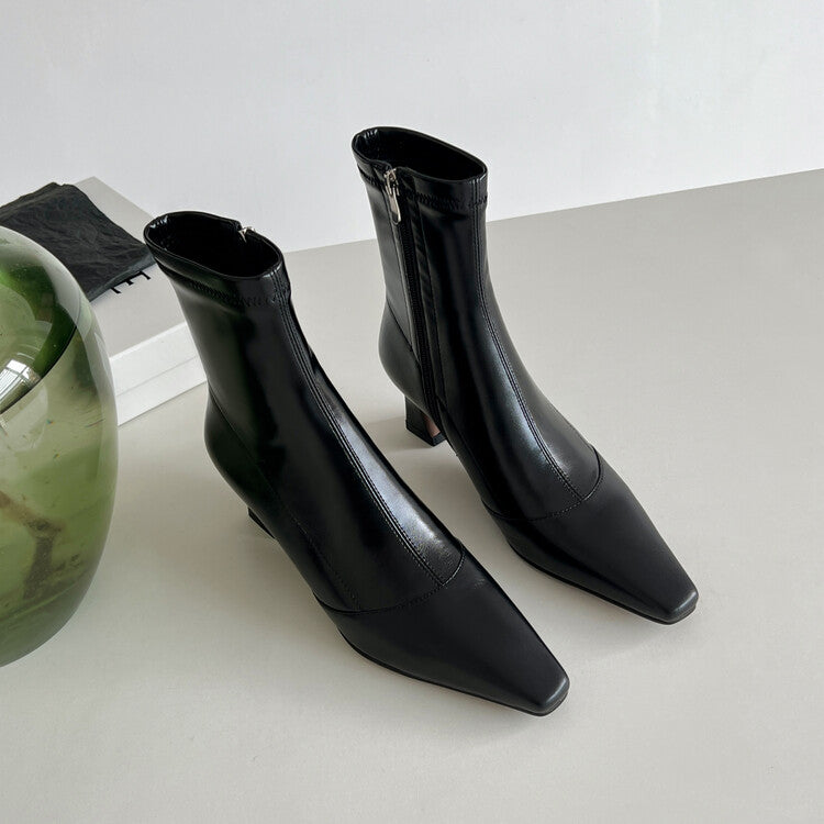 Karin Luna Elegant Small Square Toe Chunky Heel Slim Boots