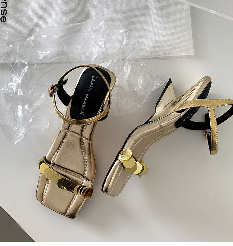 Karin Luna In Stock Spot Goods   Sequin One-Strap Irregular Heel Sofa Insole Sandals