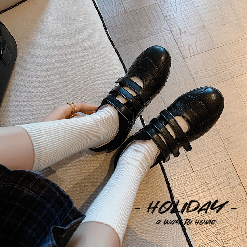 Karin Luna Casual Shoes Series~  In Stock In Stock Magic Tape Round Toe Internal Height Increase Single Strap Flats
