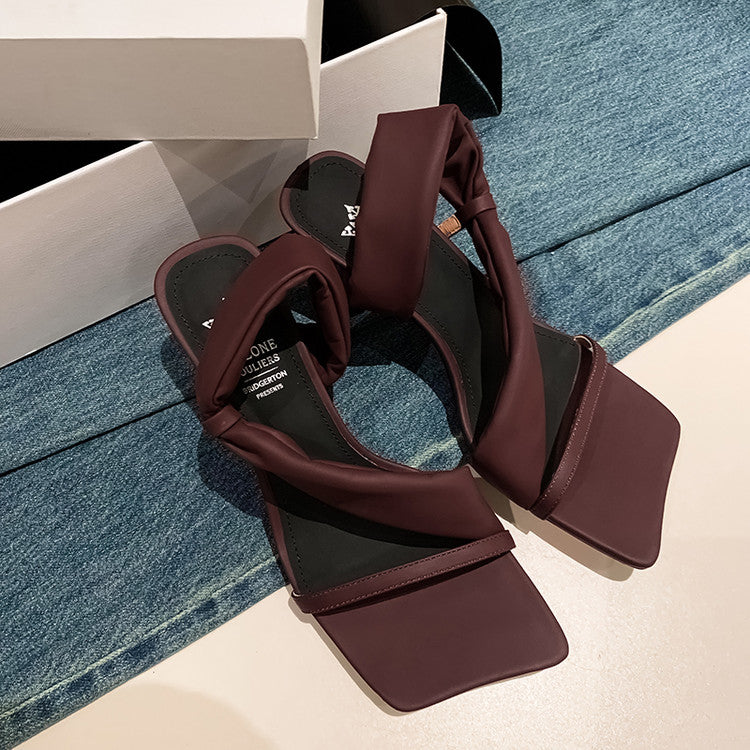Karin Luna Best-selling in stock Minimalist Style  All-Matching Irregular Ultra-Soft Strap Square Toe High Heels