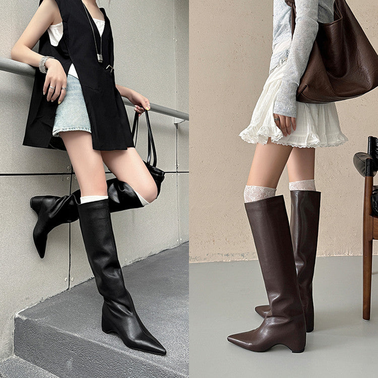 Karin Luna Hot-Selling Internal Height Increase Pointed Toe Straight-Leg Hot-Selling Long Boots