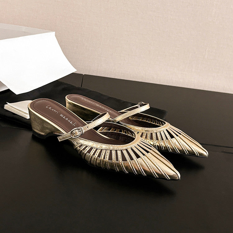 Karin Luna Casual Feel~In stock Pointed Toe Hollow Design Note Pointed Toe Slippers