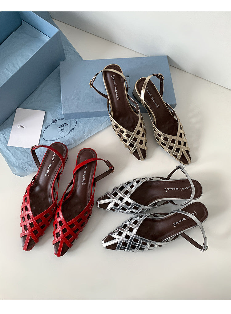 Karin Luna Braided Style ~Cross-woven Pointed Toe Closed-toe Sandals