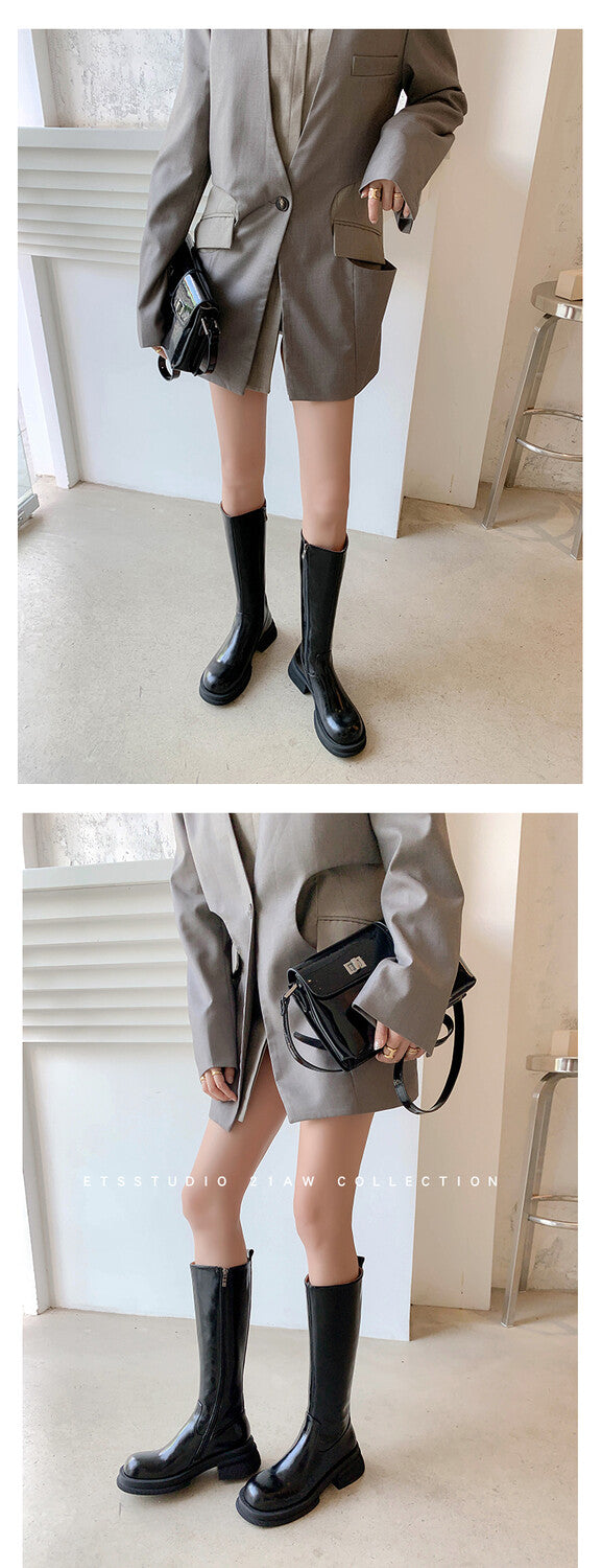 Karin Luna In Stock Spot Goods  Always in stock  Classic Basic Style Round Toe Thick Sole Knight Boots