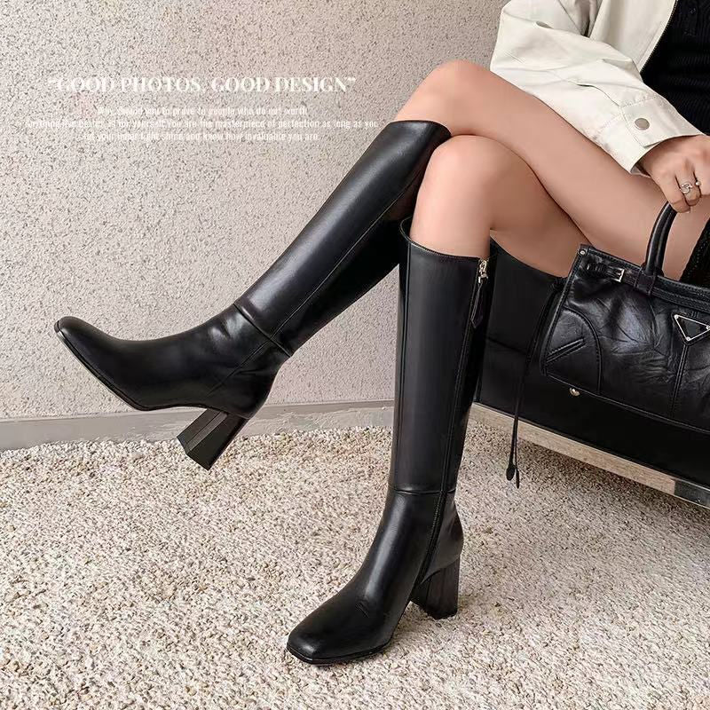 Karin Luna In Stock Spot Goods  Chunky Heel Side Zipper Riding Boots