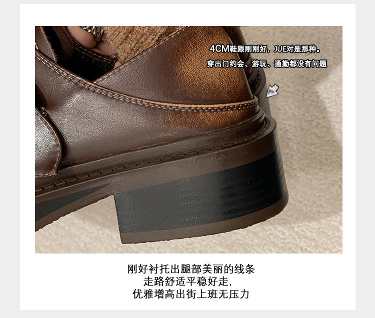 Karin Luna In Stock Spot Goods Metal Round Toe Cow Leather Thick Sole Flats